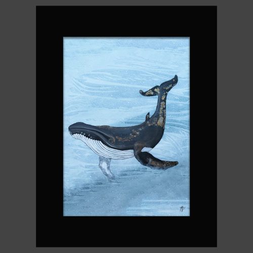 Taideprintti mustalla paspatuurilla -"Valas, joka muistaa"