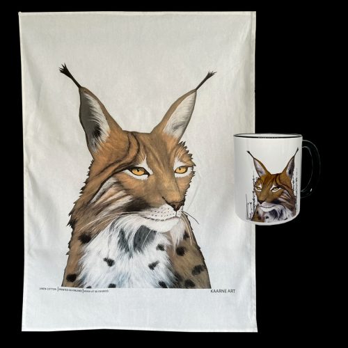 "Ilves" -keittiöpyyhe ja keramiikkamuki