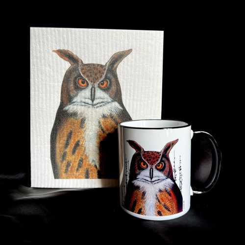 "Pöllö" keramiikkamuki ja siivousliina