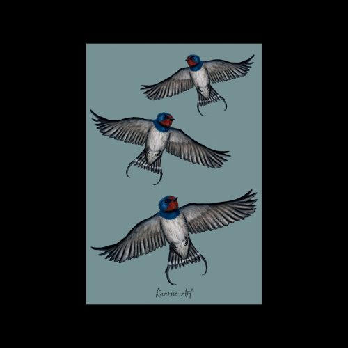 "Haarapääskyt / lämmin sininen" - taittokortti 10x15