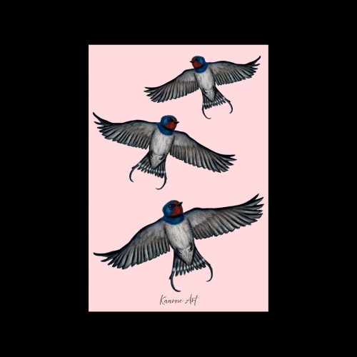 "Haarapääskyt / vaalenpunainen" - taittokortti 10x15